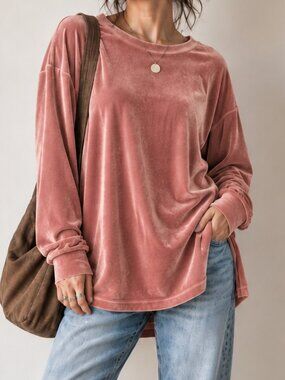RED SKY Velvet Velour Tunic Sweatshirt Long Sleeve